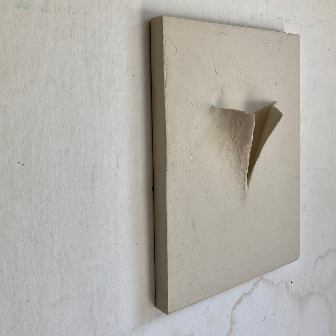 Handcrafted Cement Wall Sculpture, Beige, 9" x 12"