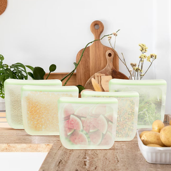 Leak-Proof Food-Grade Silicone Food Storage Bags, 5 Ct.