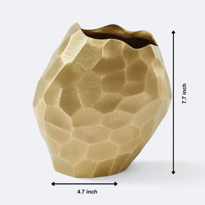 Handcrafted Faceted Gold Aluminum Vase 6.5" x 8"