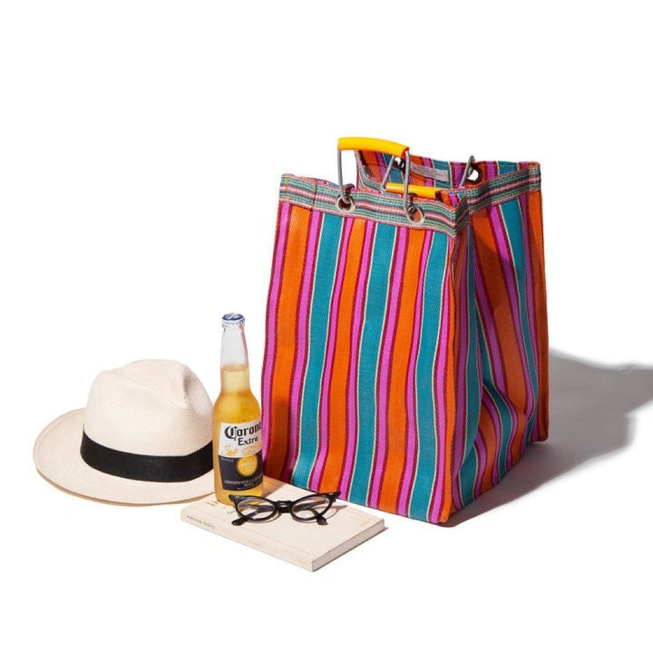 Recycled Plastic Hand-Woven Striped Tote Bag