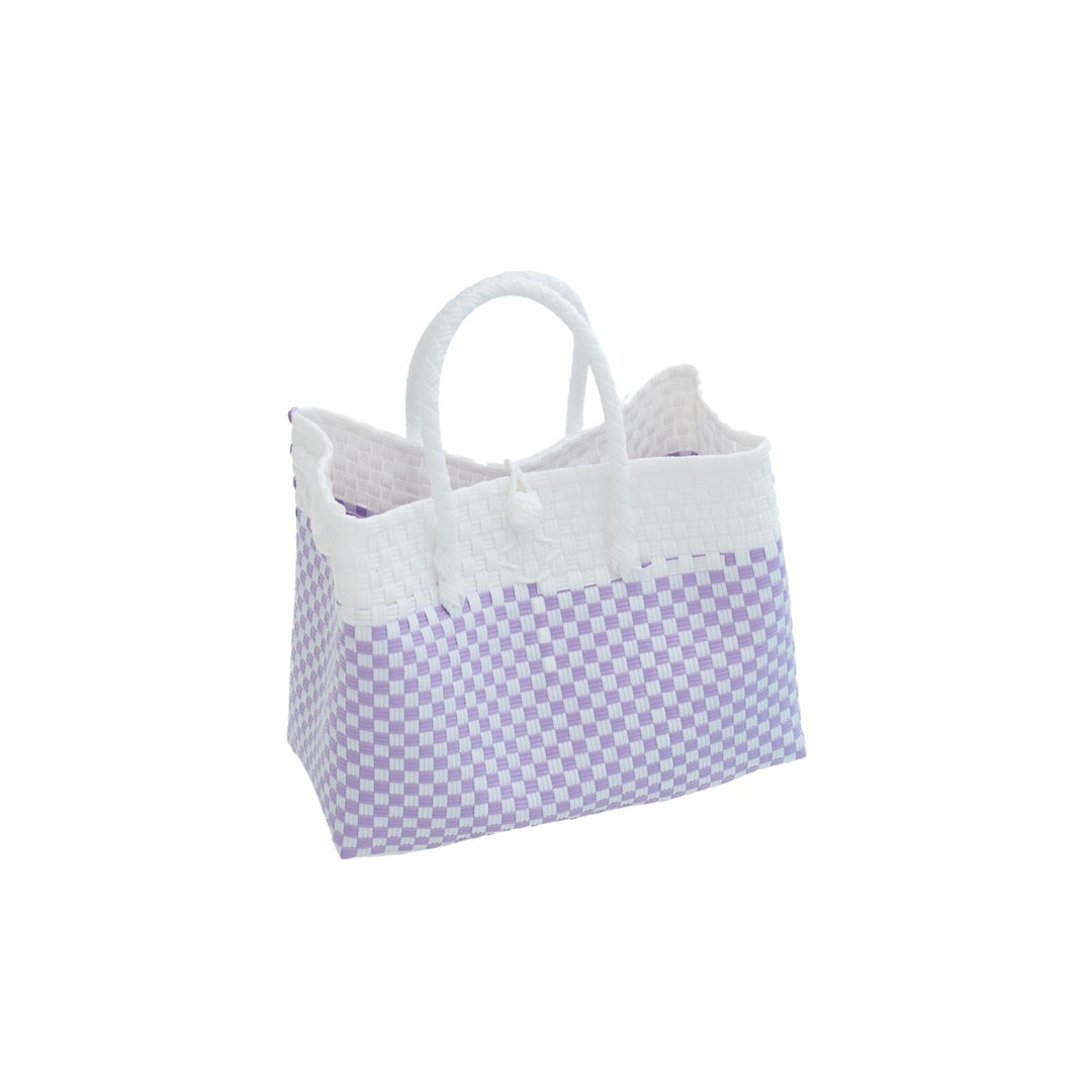 Upcycled Handwoven Plastic Tote Bag, White &amp; Lilac