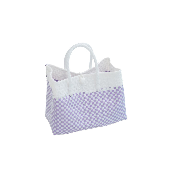 Upcycled Handwoven Plastic Tote Bag, White &amp; Lilac