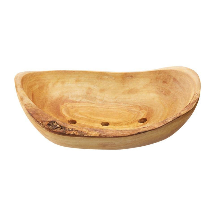 Handcrafted Olive Wood Soap Dish with Drainage, 5" x 3"