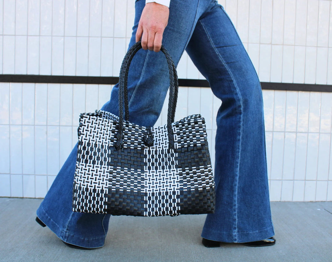 Handwoven Recycled Plastic Tote Bag, 15"
