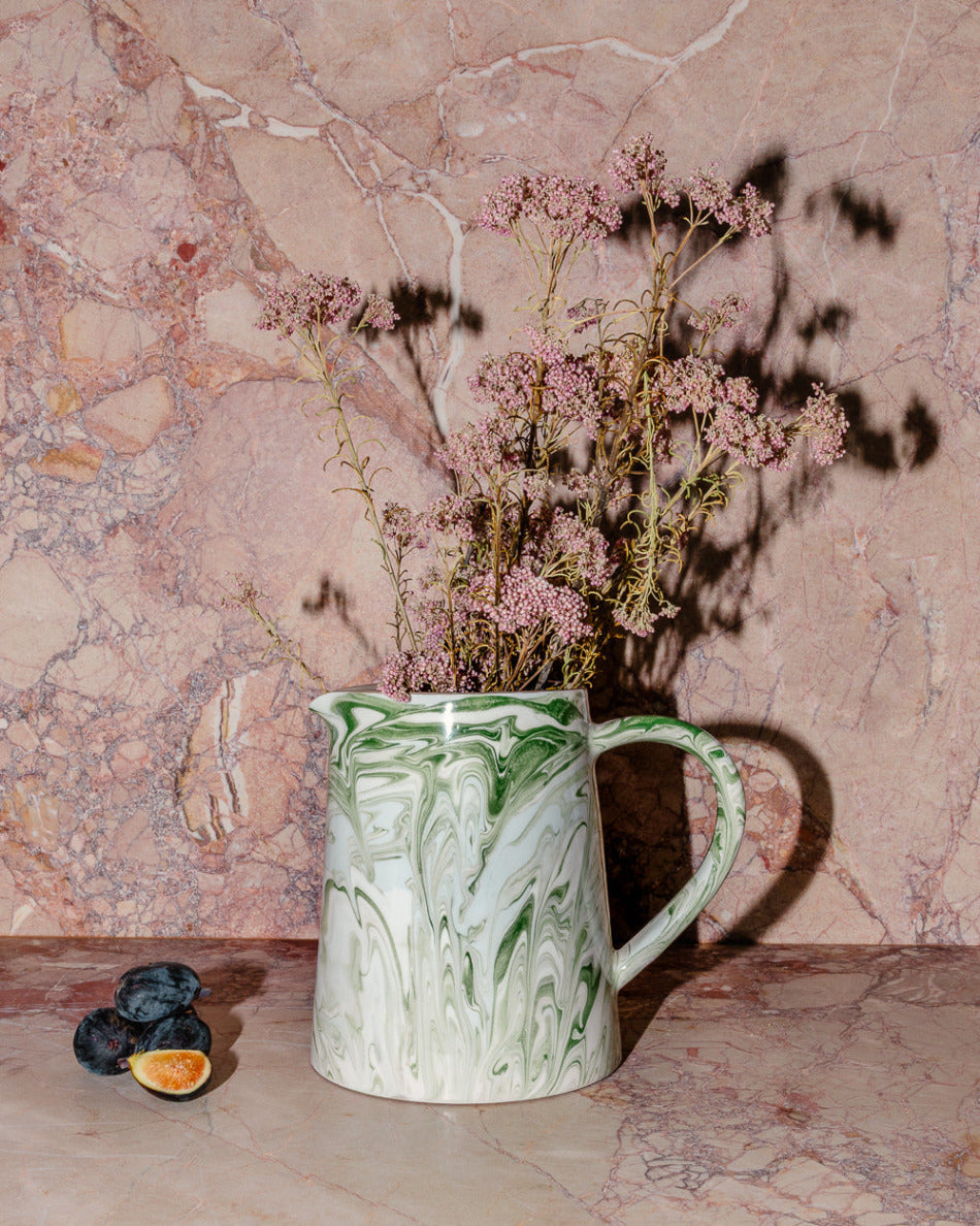 Handcrafted Moroccan Ceramic Pitcher, Olive, 7"