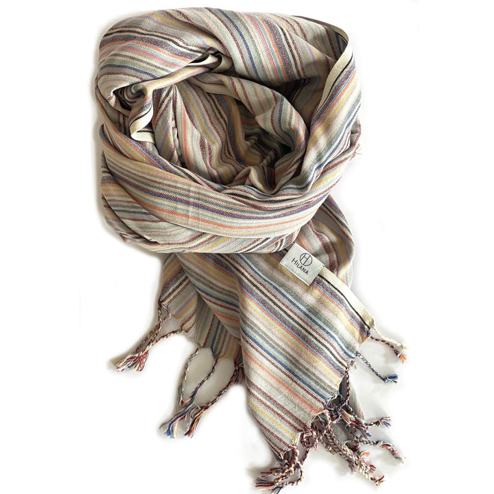 Recycled Cotton Striped Turkish Throw Blanket, Beige