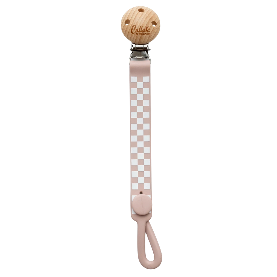 Non-Toxic Silicone Pacifier Clip, Checkered
