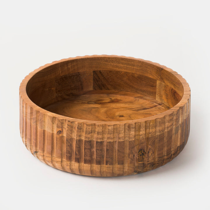 Handcrafted Etched Acacia Wood Stackable Dinnerware Bowls