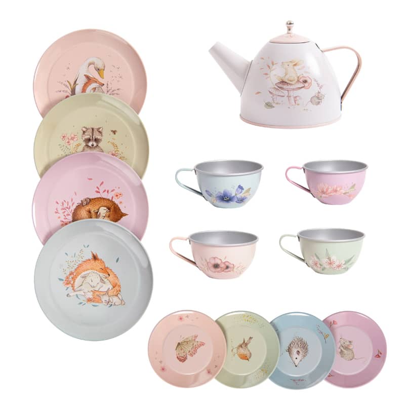 Non-Toxic Steel Pretend Play Tin Tea Set Toy