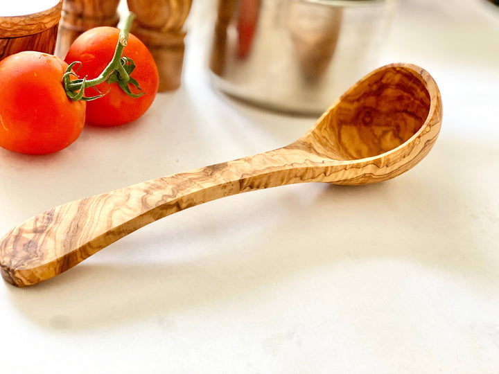 Handcrafted Upcycled Olive Wood Kitchen Ladle, 12"