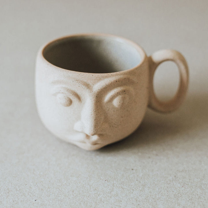 Handcrafted Clay Ceramic Face Mug, 2.5" x 3"