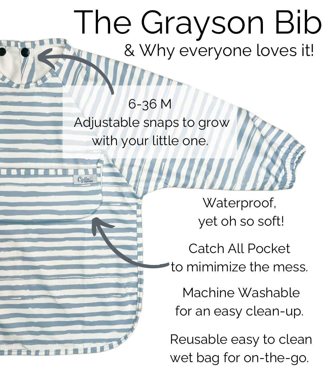 Non-Toxic Waterproof Long-Sleeve Baby Bib, Striped