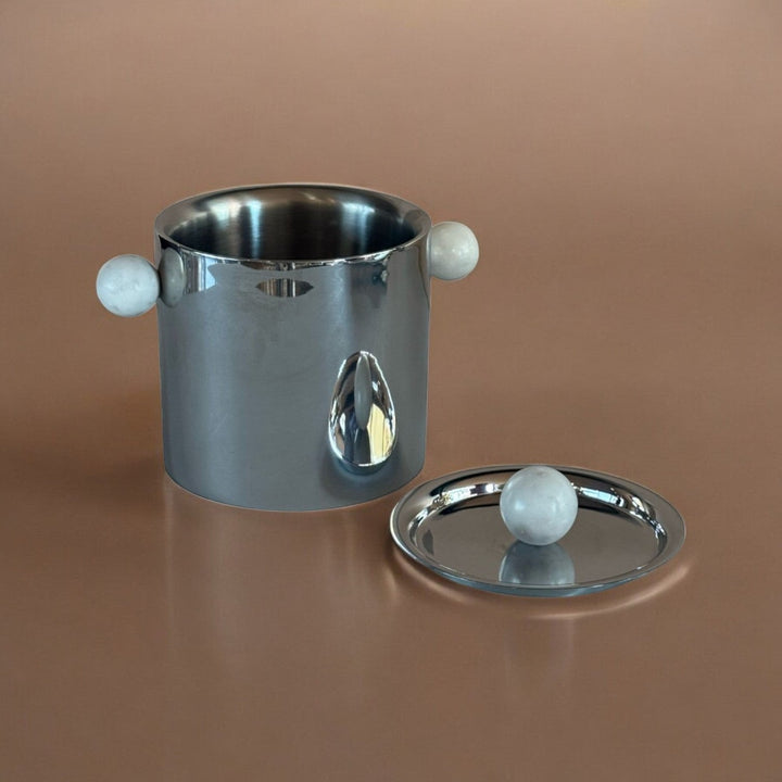 Handcrafted Marble &amp; Steel Ice Bucket Serveware