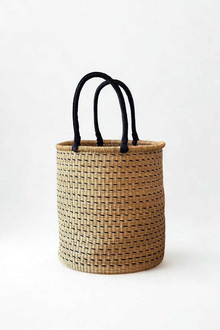 Handcrafted Raffia Laundry Hamper, Natural, 15" x 18"