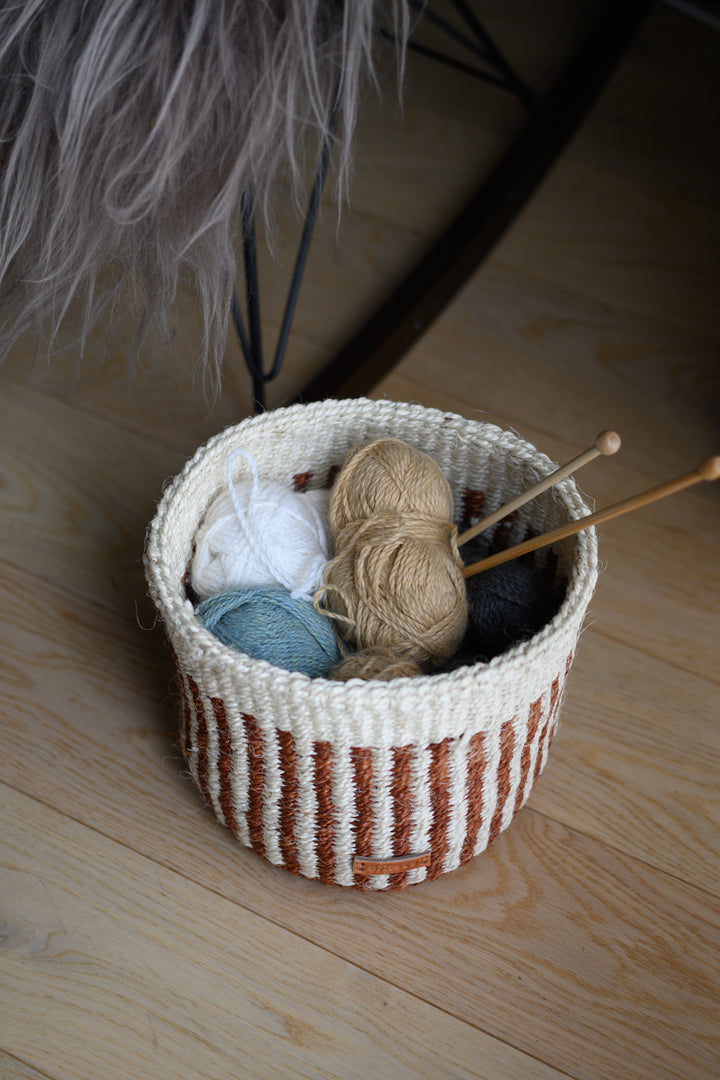 Handwoven Sisal Storage Basket, Red &amp; Brown 9"