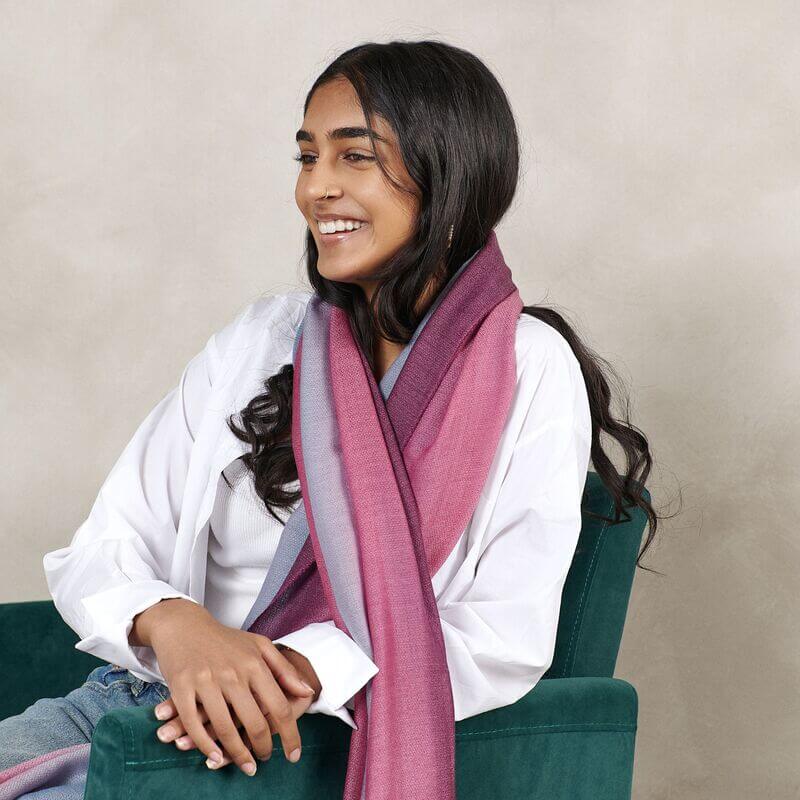 Handcrafted Cashmere Merino Scarf, 28" x 79", Iris
