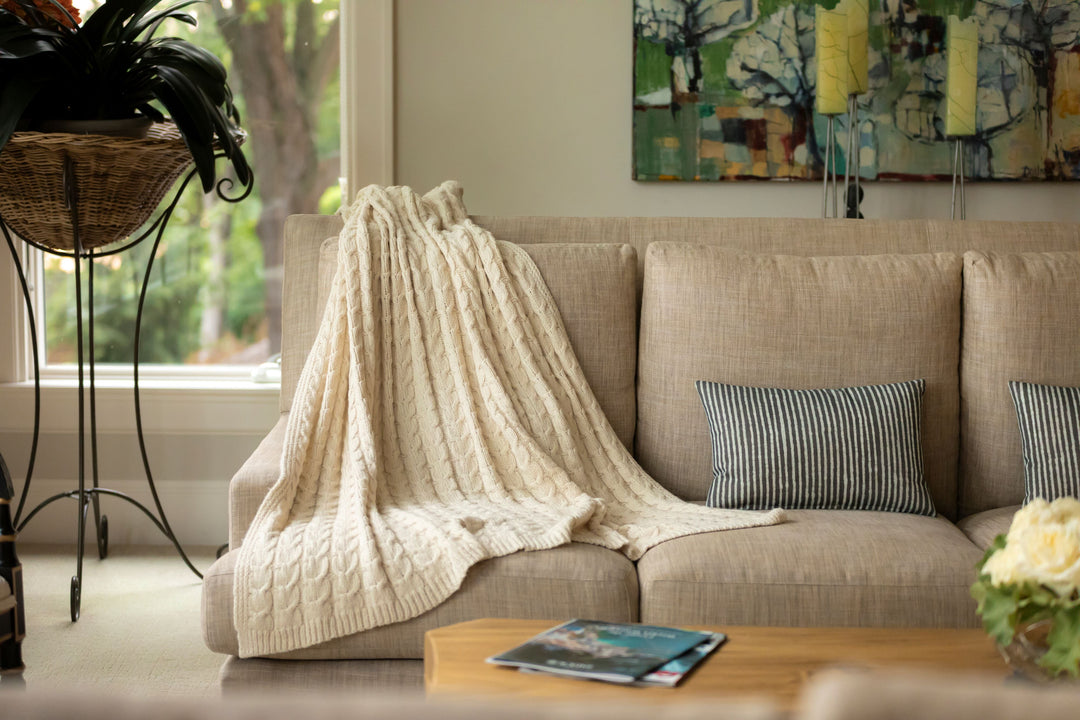 Handwoven Undyed Alpaca &amp; Pima Cotton Throw, Ivory