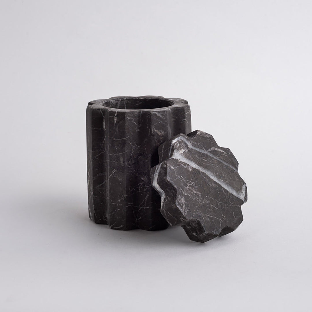 Handcrafted Black Marble Storage Container, 3.5" x 5.1"