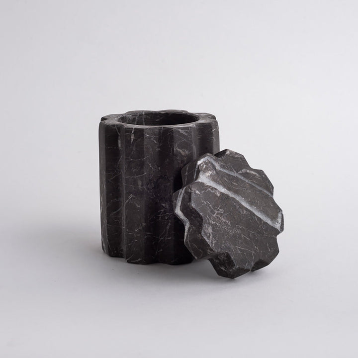 Handcrafted Black Marble Storage Container, 3.5" x 5.1"