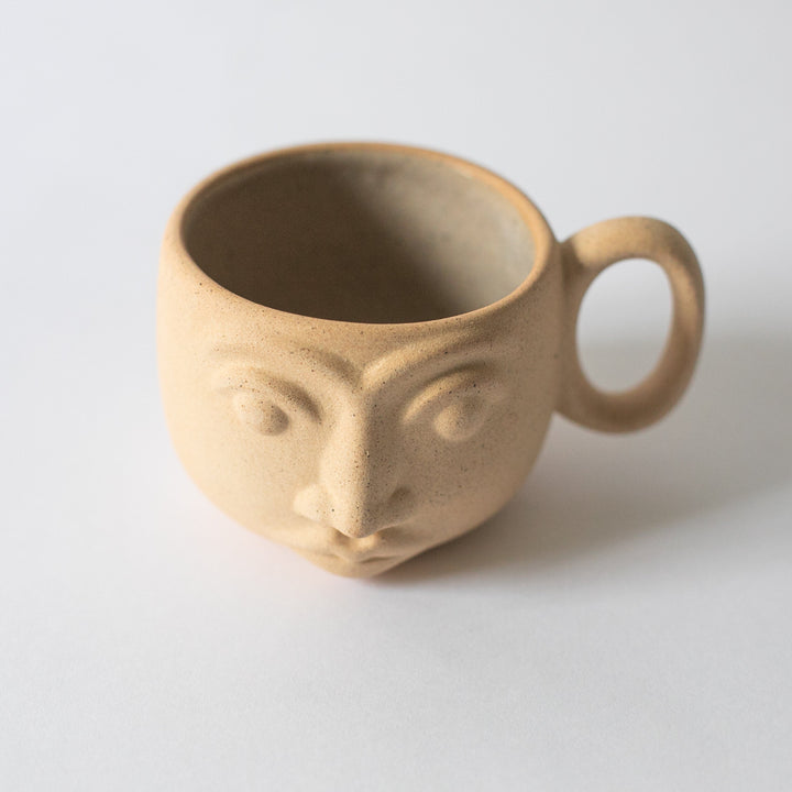 Handcrafted Clay Ceramic Face Mug, 2.5" x 3"