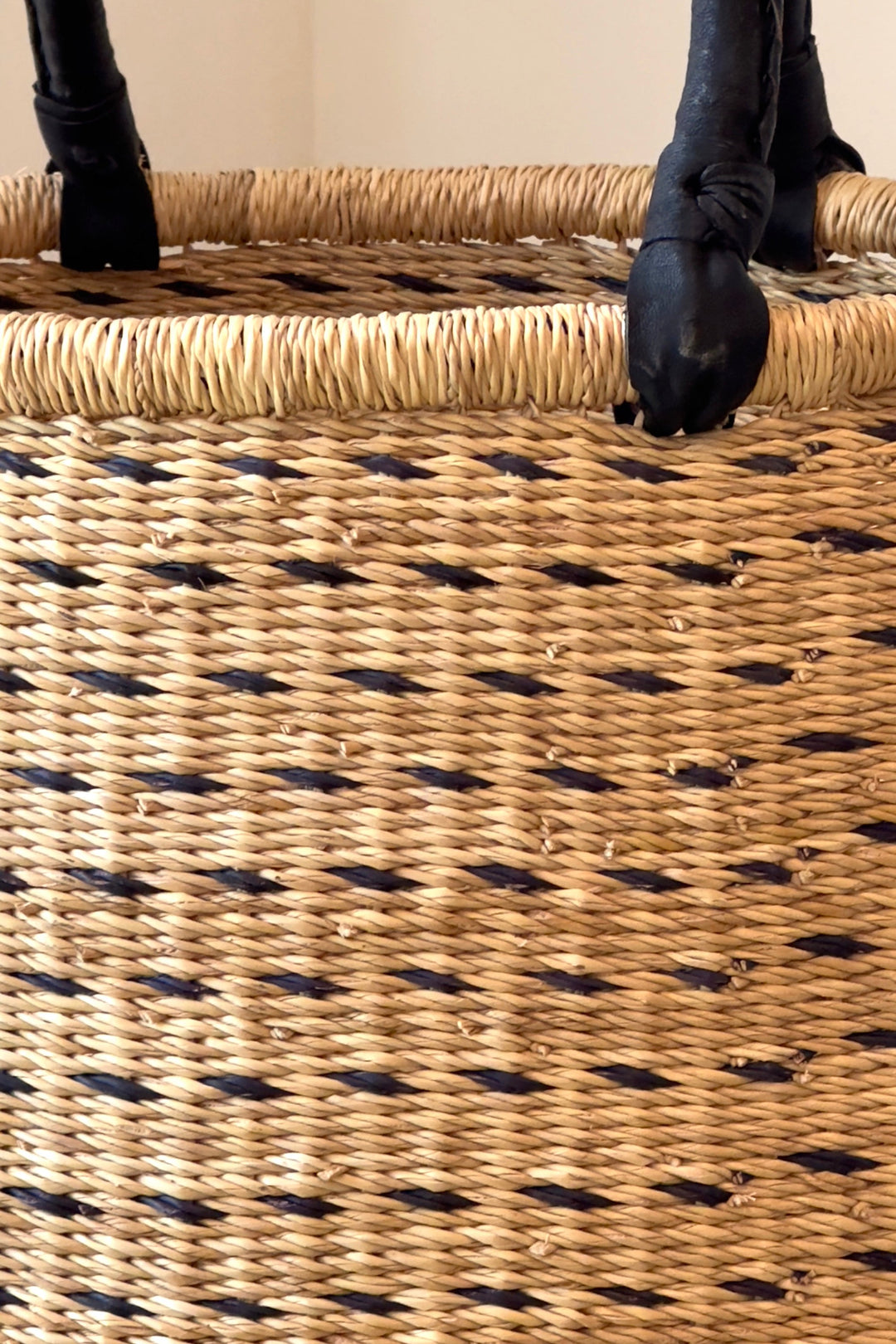 Handcrafted Raffia Laundry Hamper, Natural, 15" x 18"