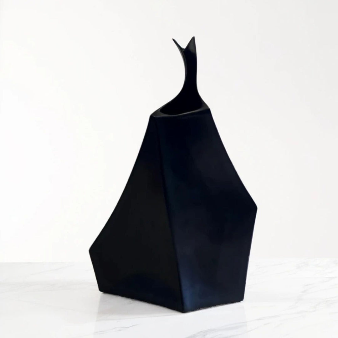 Handcrafted Matte Black Ceramic Tall Vase, 17"