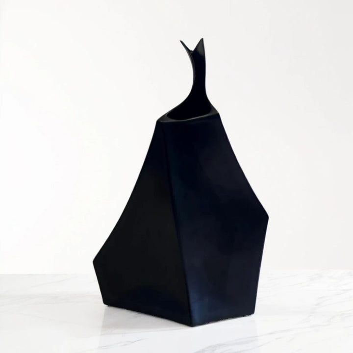 Handcrafted Matte Black Ceramic Tall Vase, 17"