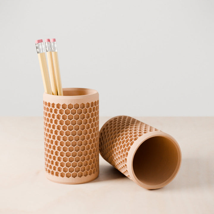 Plastic-Free Geometric Desk Pencil Holder, 3"
