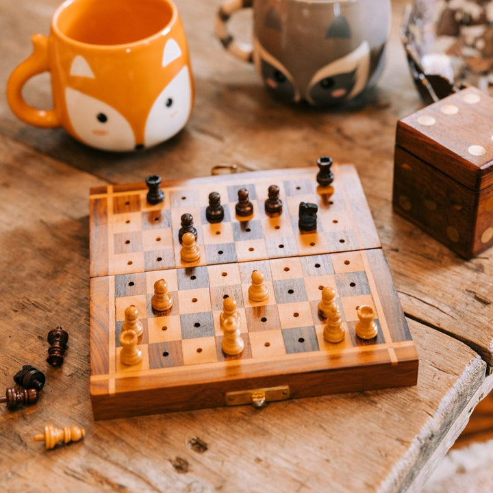 Handcrafted Sheesham Wood Portable Travel Chess Set