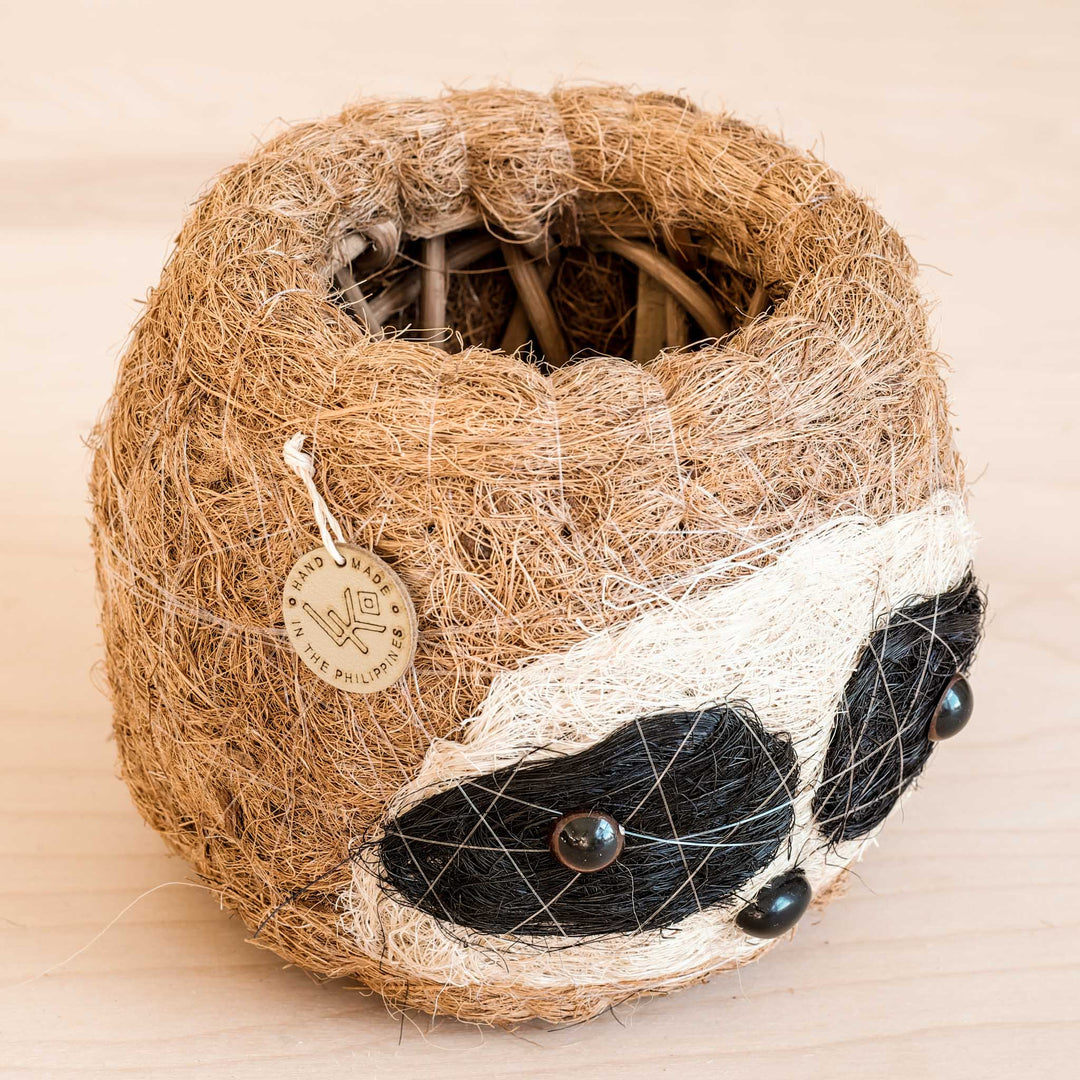 Handcrafted Coco Coir Sloth Planter, Natural