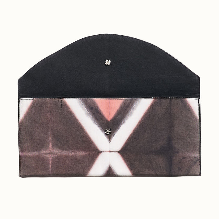 Handcrafted Shibori Cotton Pouch, Black &amp; Pink, 10" x 4"