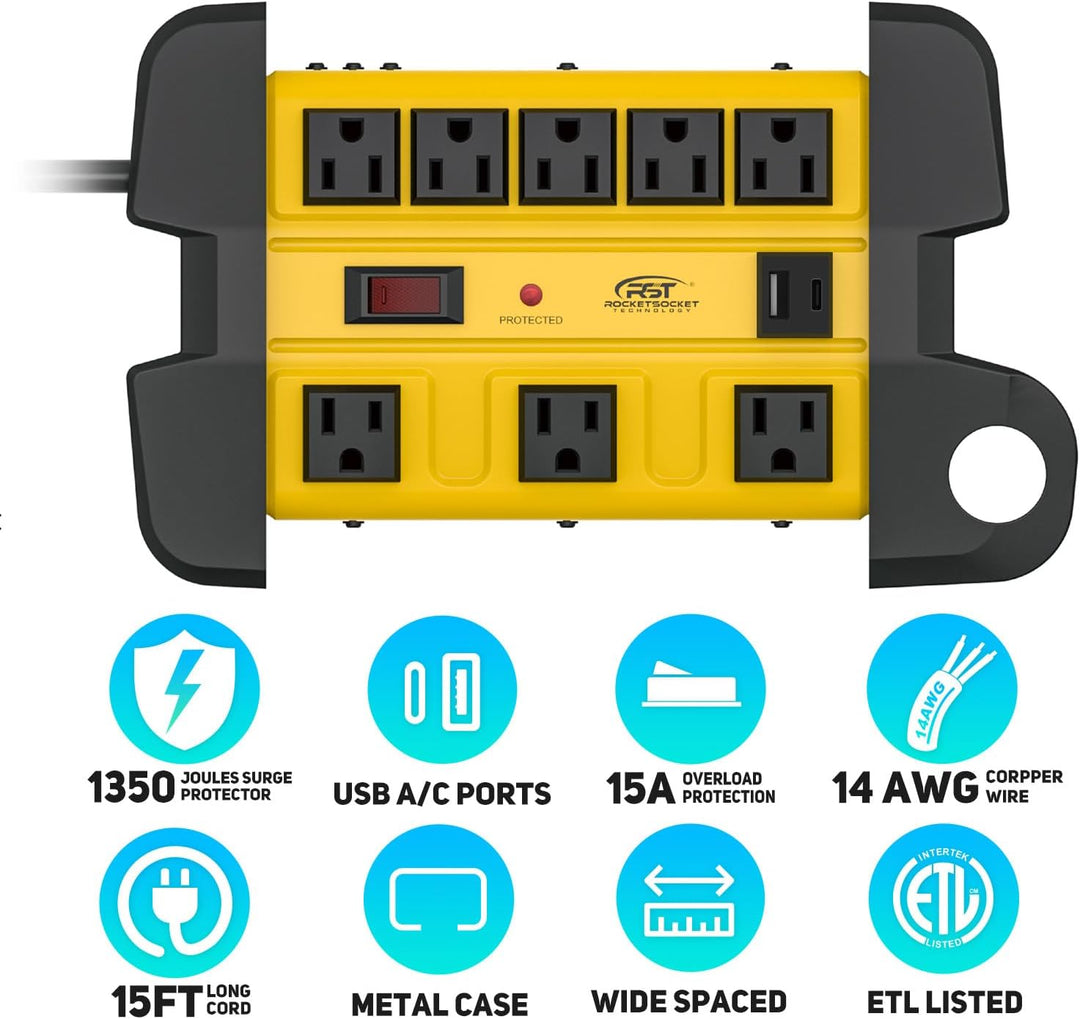 Heavy-Duty Metal Surge Protector Power Strip, 8-Outlet