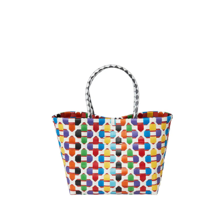 Handwoven Recycled Plastic Floral Mini Tote