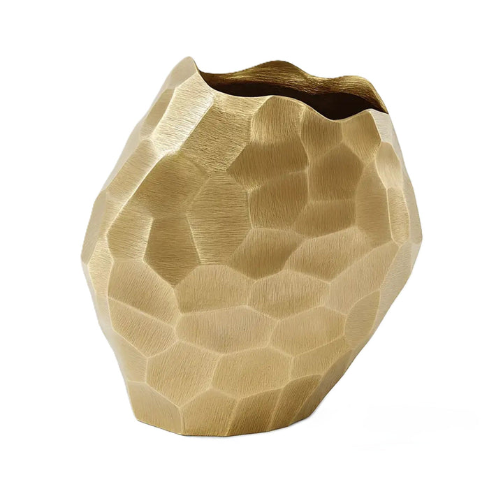 Handcrafted Faceted Gold Aluminum Vase 6.5" x 8"