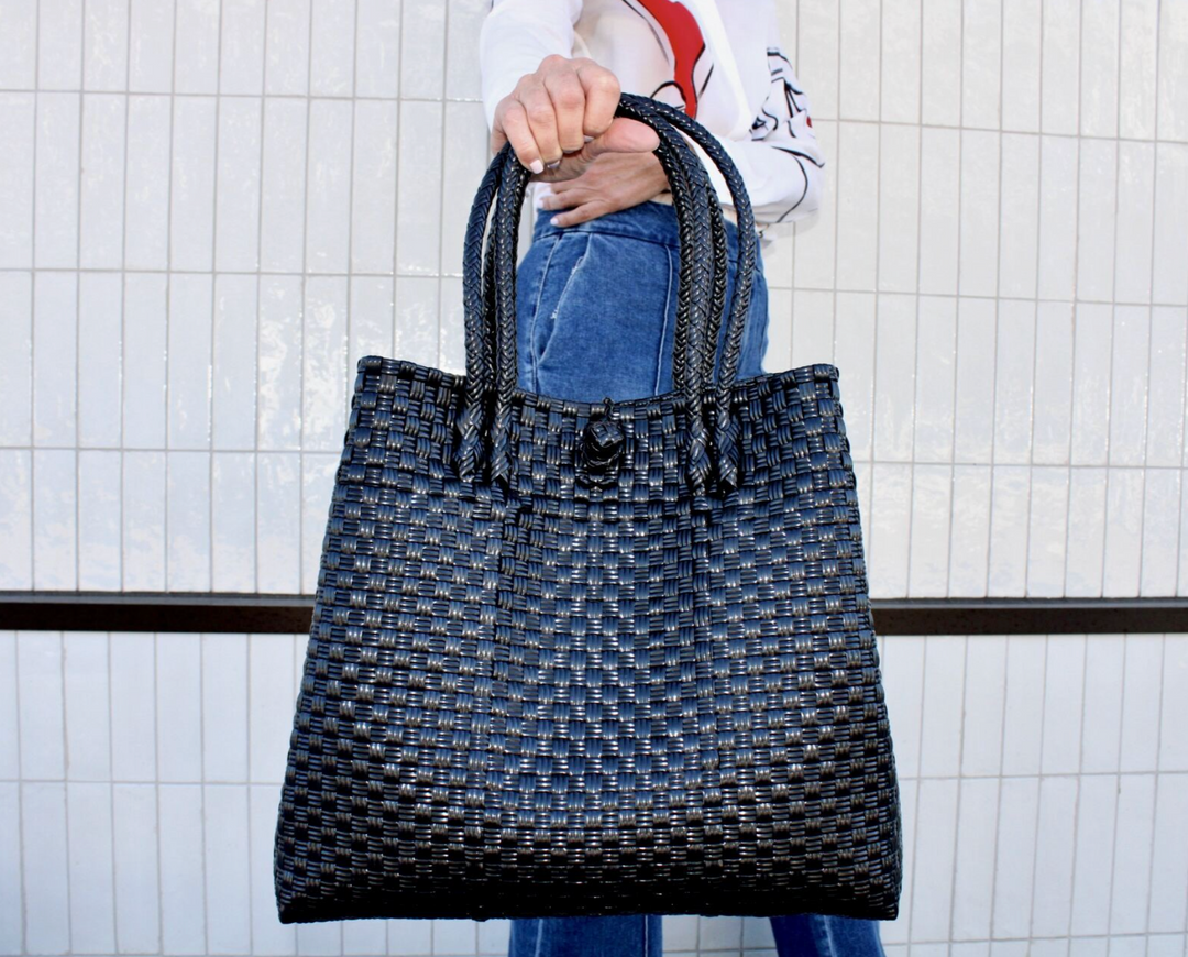 Handwoven Recycled Plastic Maxi Tote, 13.5" x 14"
