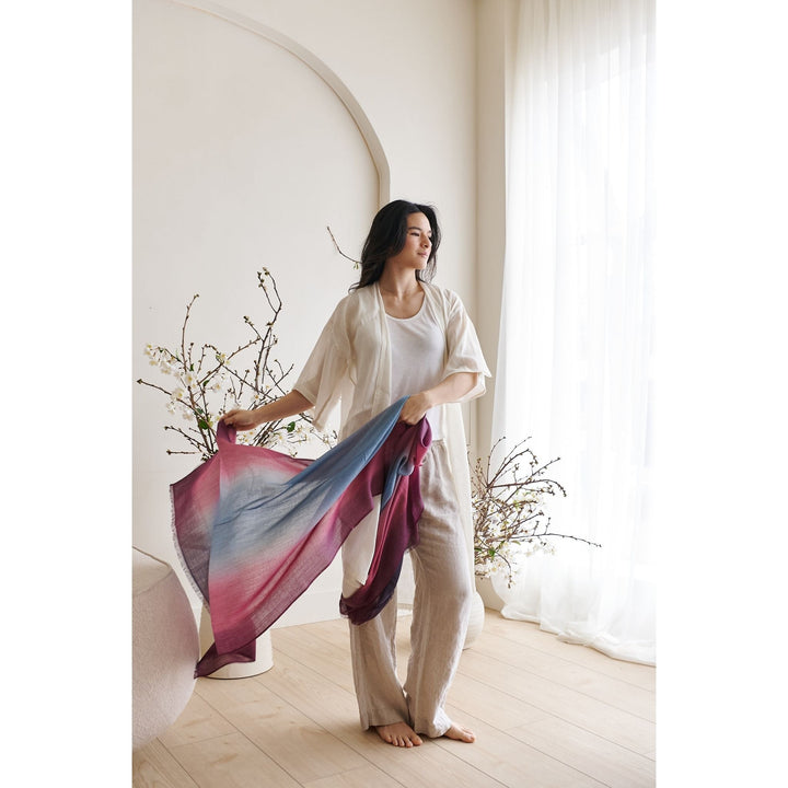 Handcrafted Cashmere Merino Scarf, 28" x 79", Iris
