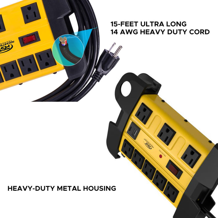 Heavy-Duty Metal Surge Protector Power Strip, 8-Outlet