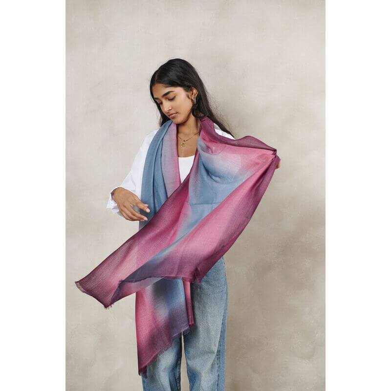 Handcrafted Cashmere Merino Scarf, 28" x 79", Iris