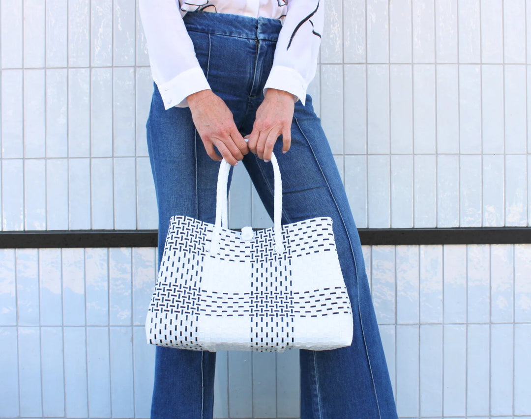 Handwoven Recycled Plastic Tote Bag, 15"