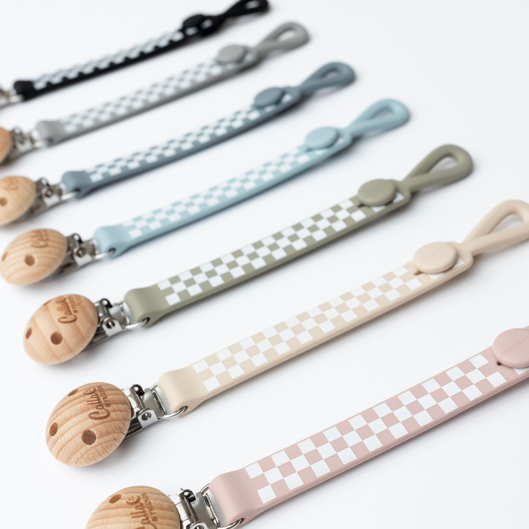 Non-Toxic Silicone Pacifier Clip, Checkered