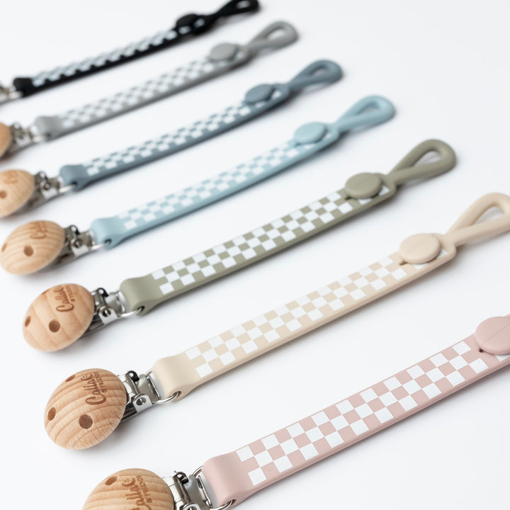 Non-Toxic Silicone Pacifier Clip, Checkered