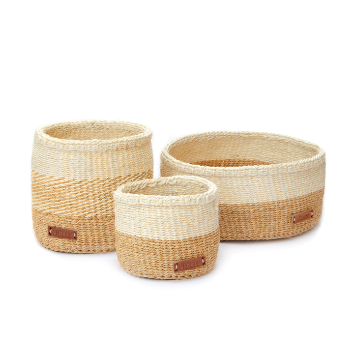 Handwoven Sisal Storage Basket, Natural Beige 15"