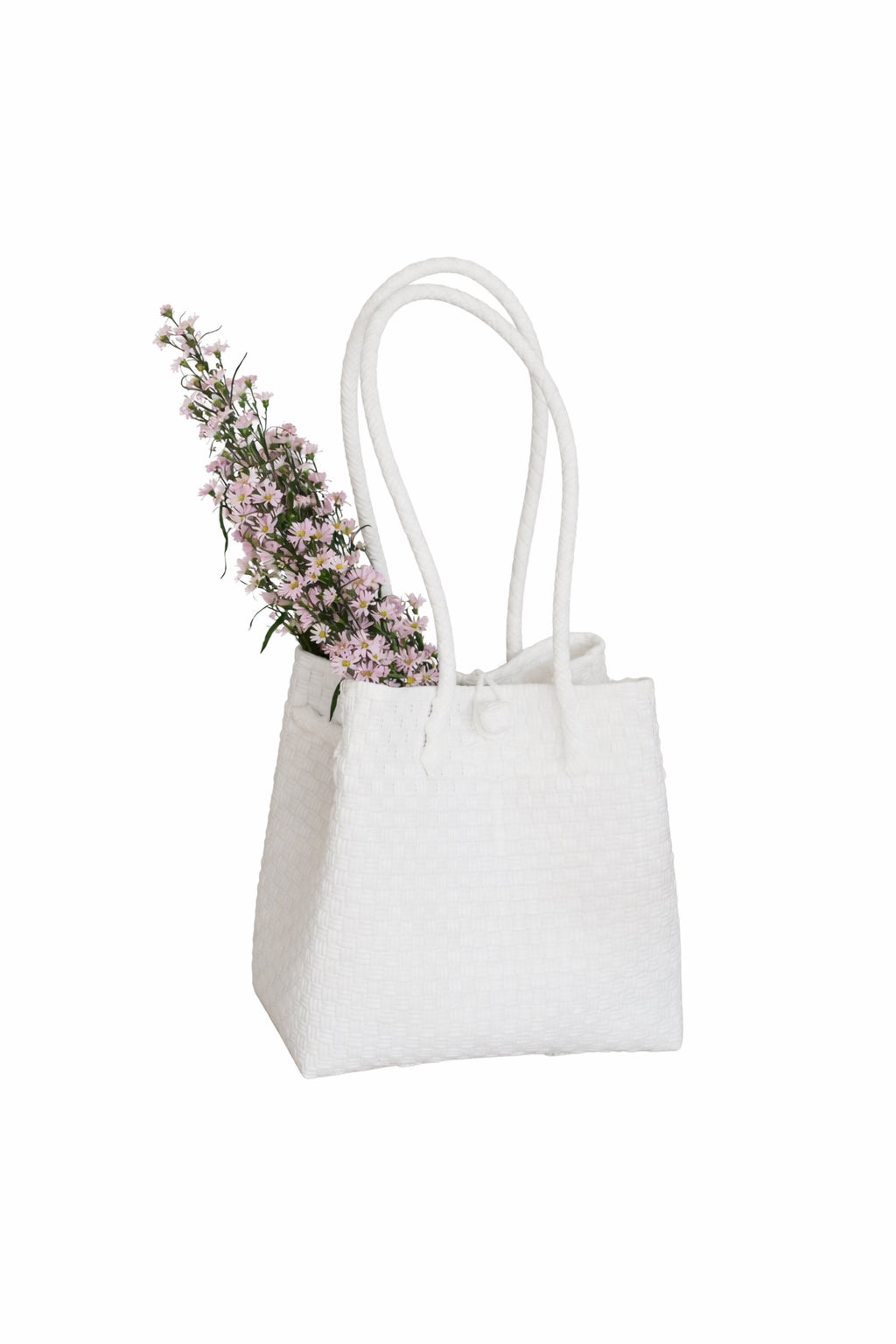 Handwoven Recycled Plastic Tote Bag, Coconut White