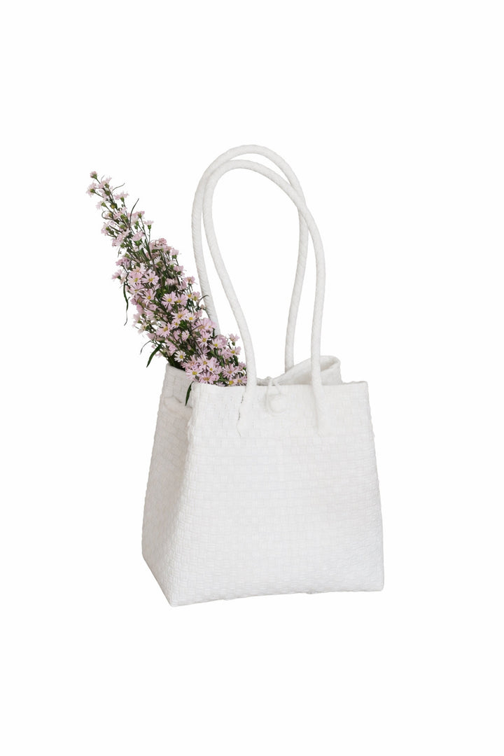 Handwoven Recycled Plastic Tote Bag, Coconut White