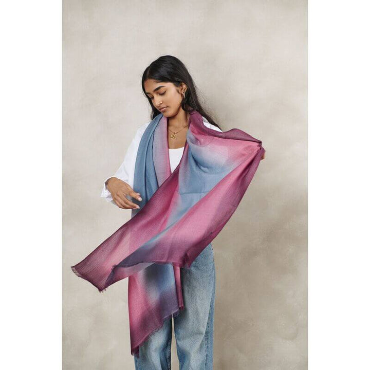 Handcrafted Cashmere Merino Scarf, 28" x 79", Iris