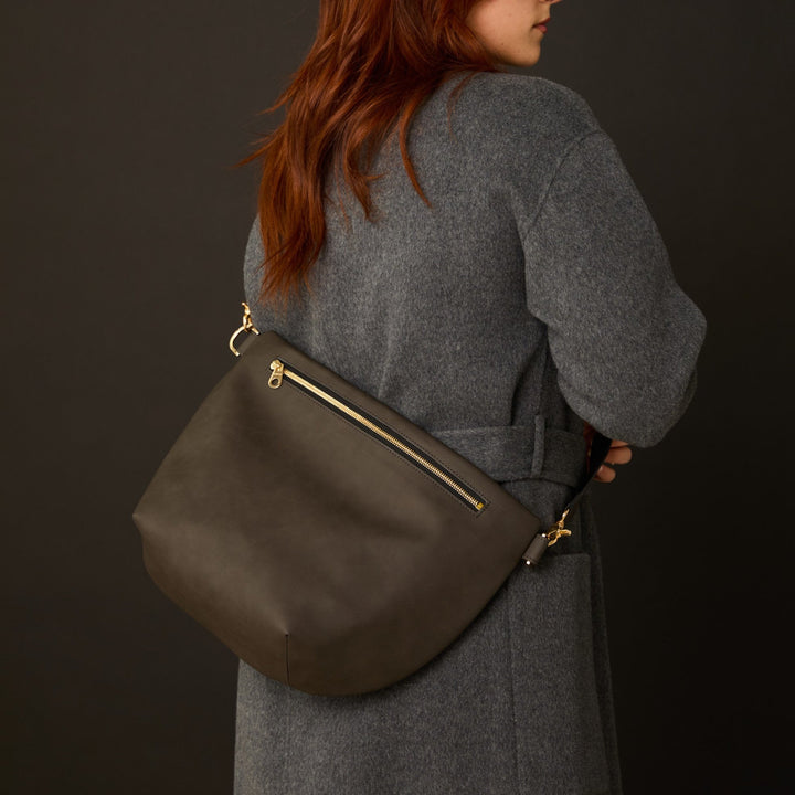 Upcycled Pinatex Multi-Wear Hobo Bag, Dark Grey