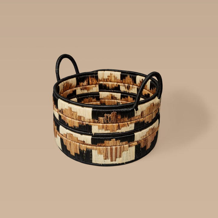 Handcrafted Banana Leaf Floor Basket, Black 16"