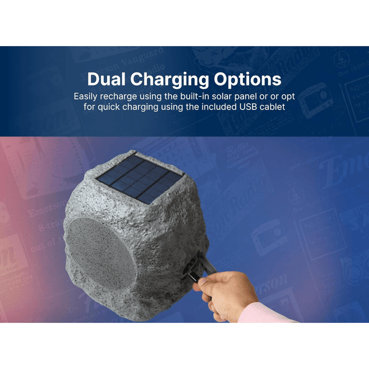 Solar Rock Bluetooth Speaker, Solar-Powered, IPX5, 10W