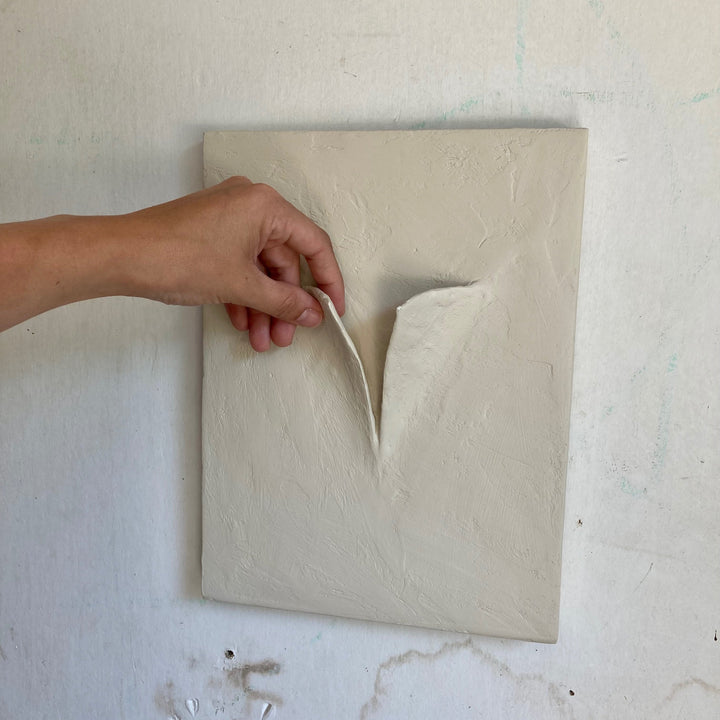 Handcrafted Cement Wall Sculpture, Beige, 9" x 12"