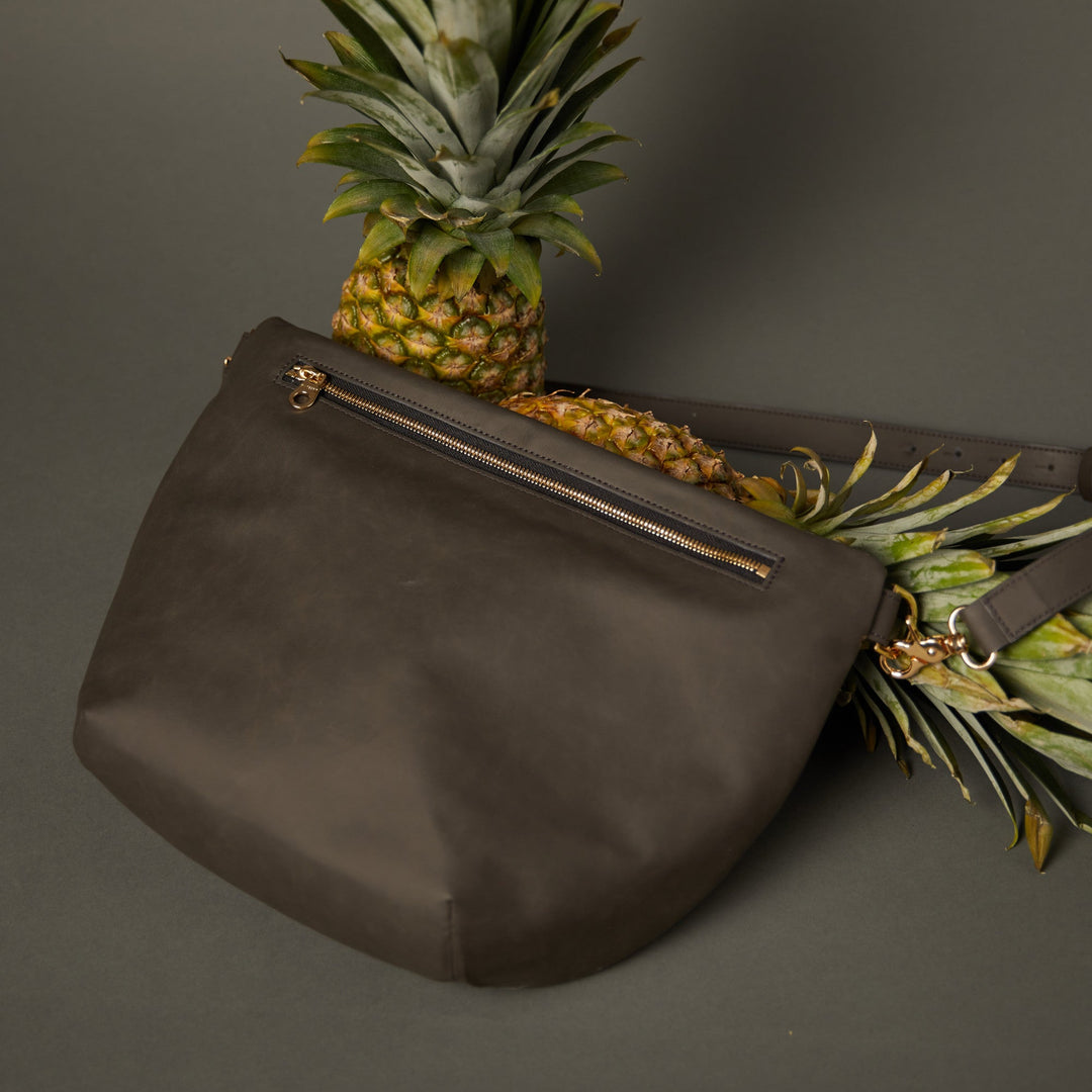 Upcycled Pinatex Multi-Wear Hobo Bag, Dark Grey
